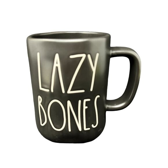 Rae Dunn Lazy Bones Black Mug 20oz Large Coffee Cup Ceramic Magenta Halloween - Picture 1 of 9